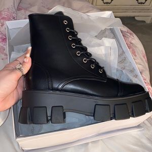 Black platform combat boots